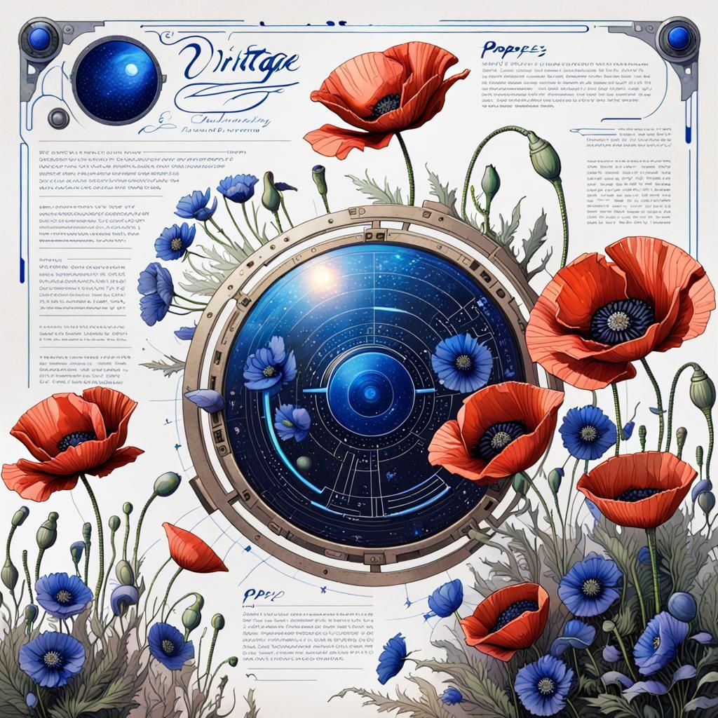 Vintage Sci-Fi Tech Infographic in Astral Cosmic Style