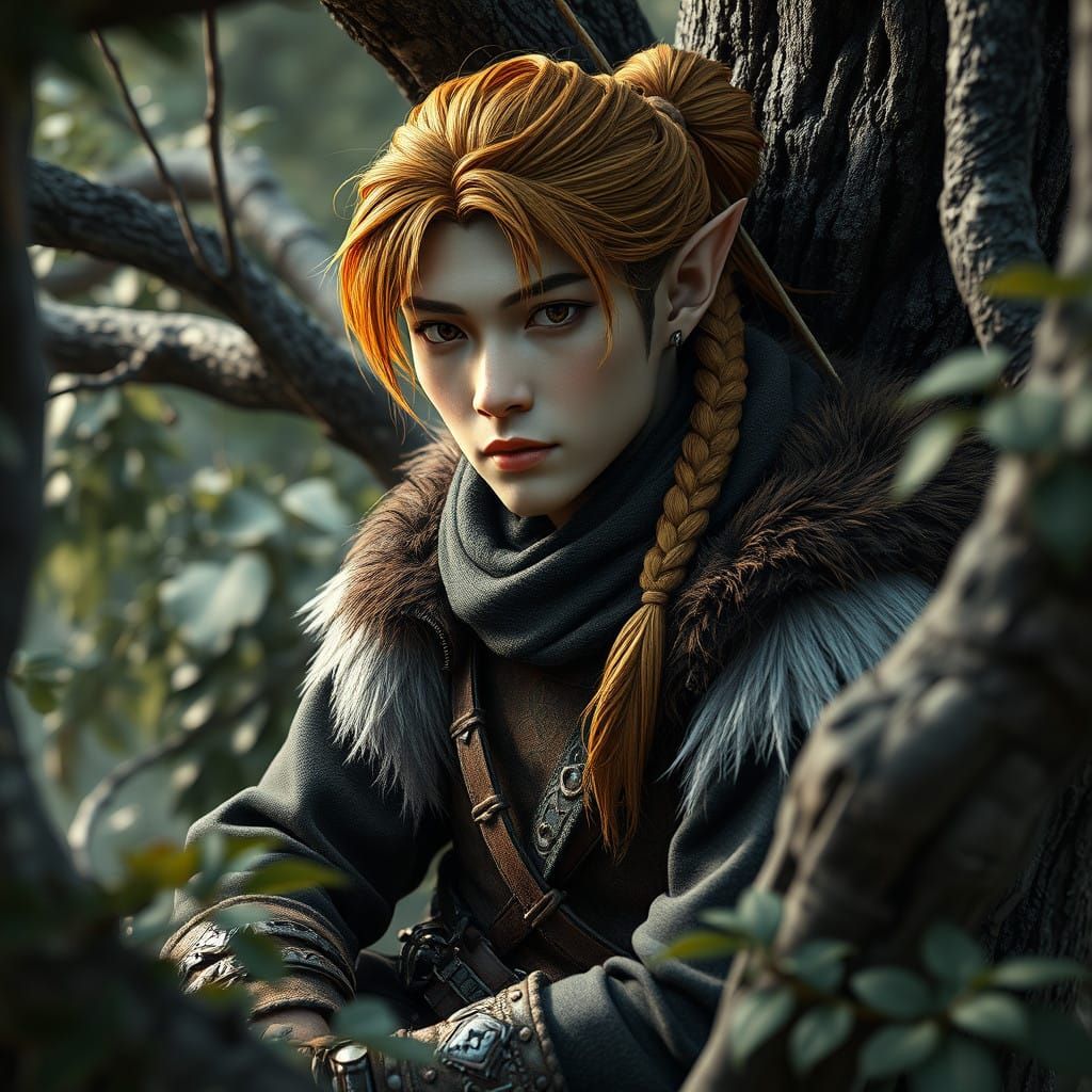 Medieval Elf Ranger in Charcoal Style