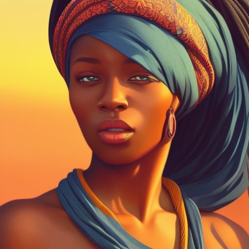 Stunning Black Girl in Sapphire Hijab, Hyperdetailed Art