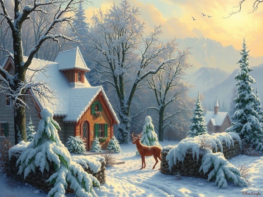 Winter Cottage Scene in Luminist Style