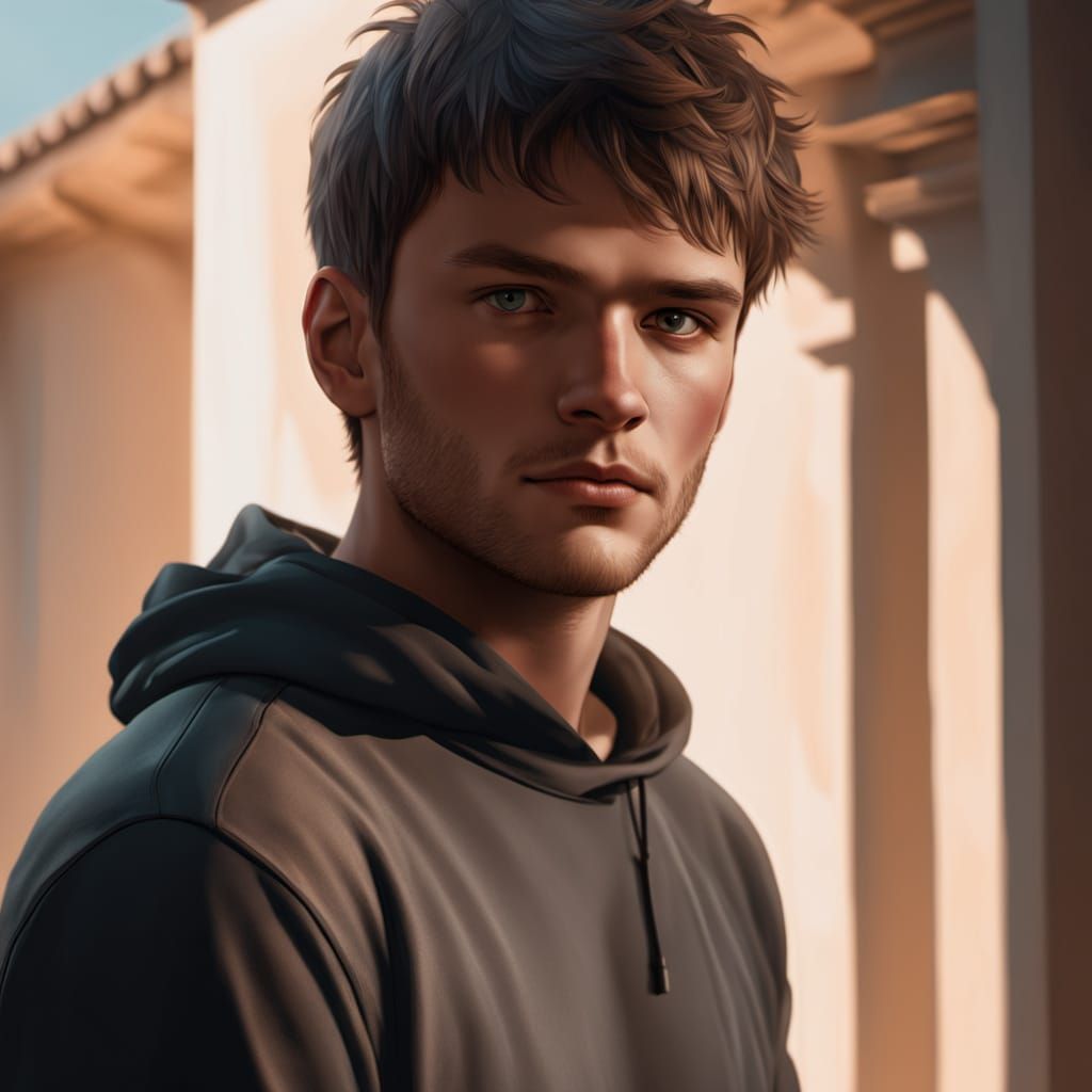 Ethereal Youth in Modern Abode, Rendered in Hyperdetailed Cy...