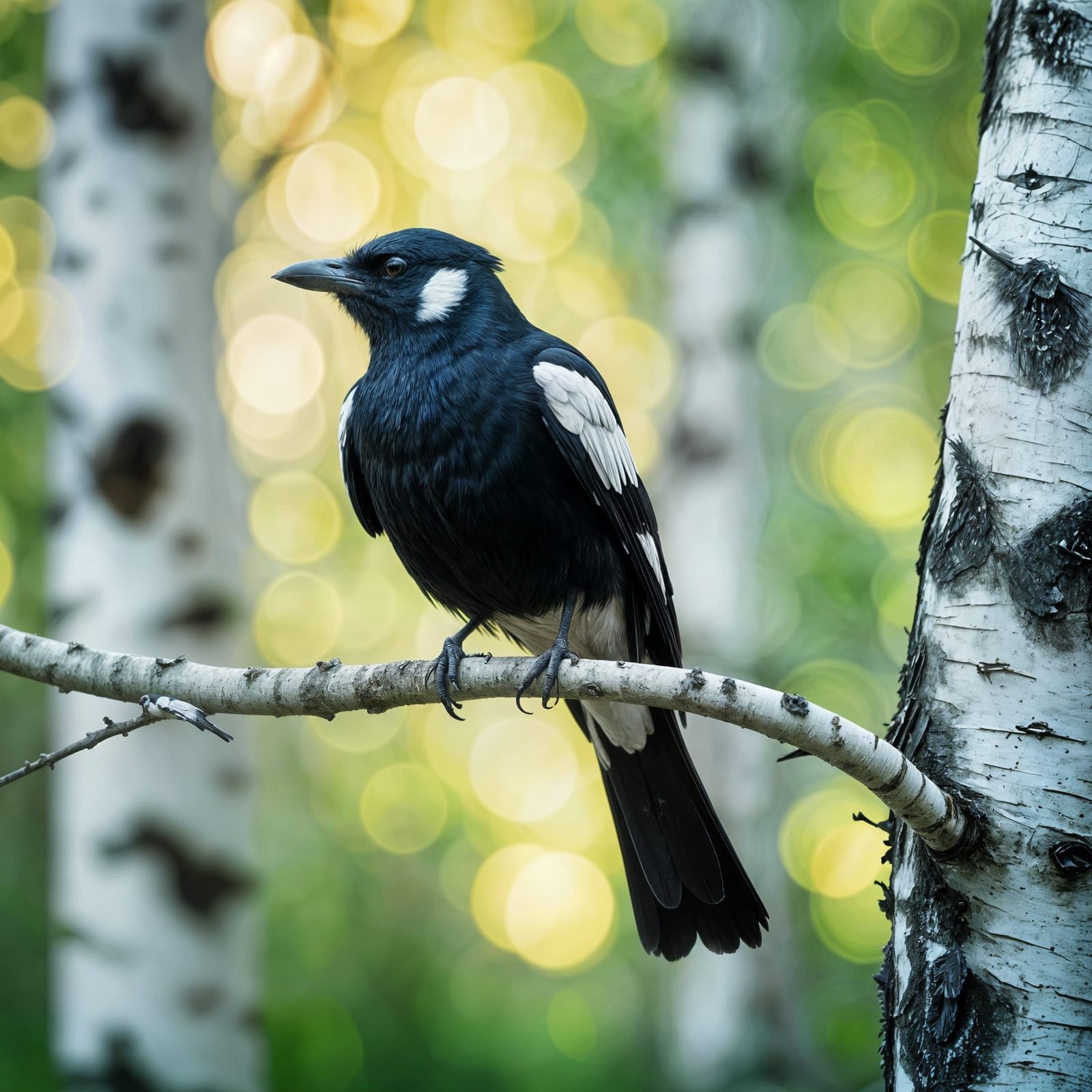 Magpie in Birch Forest: Wildlife Photography