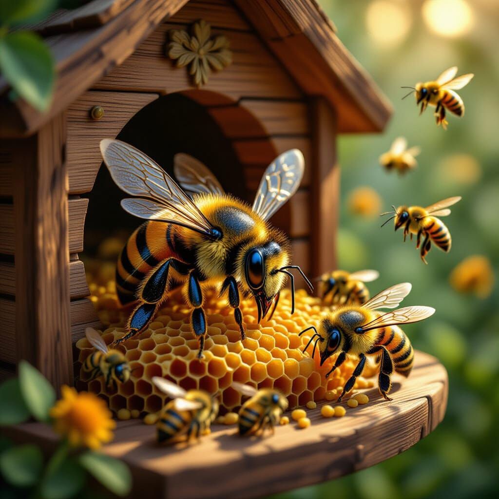 Queen Bee in Secessionist Style with Honeycomb Hive