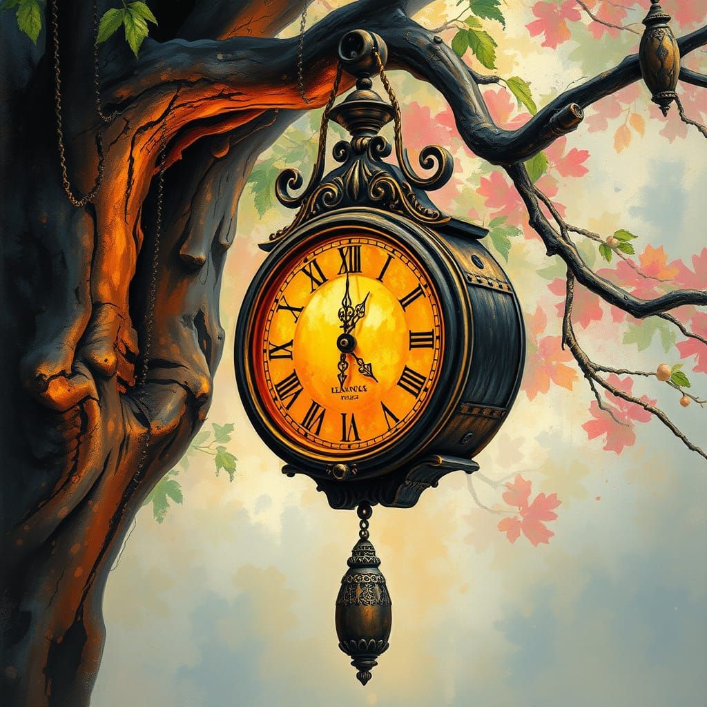 Molten Clock in Ethereal Fantasy, Charcoal Drawing