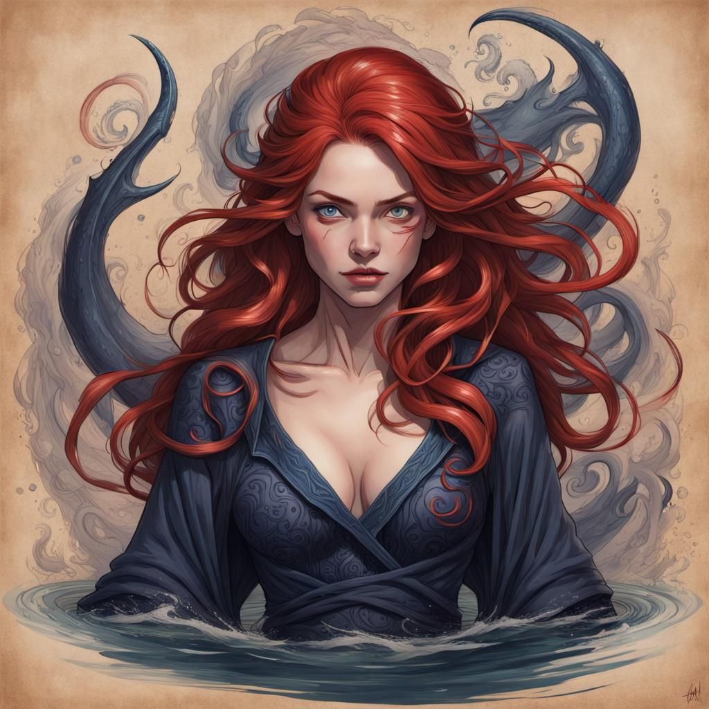 Ariel as Dark Witch of Black Lake on Parchment