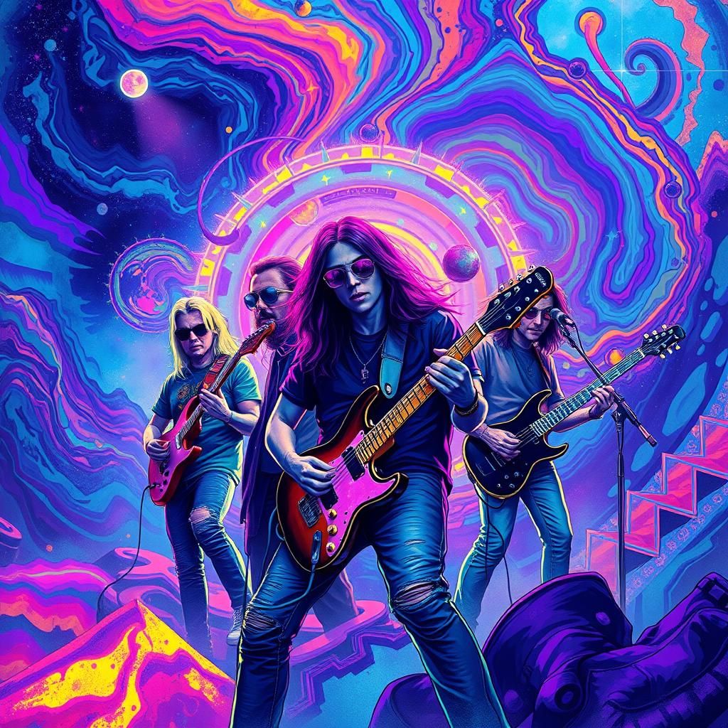 Psychedelic Rock Band in Cosmic Dreamscape