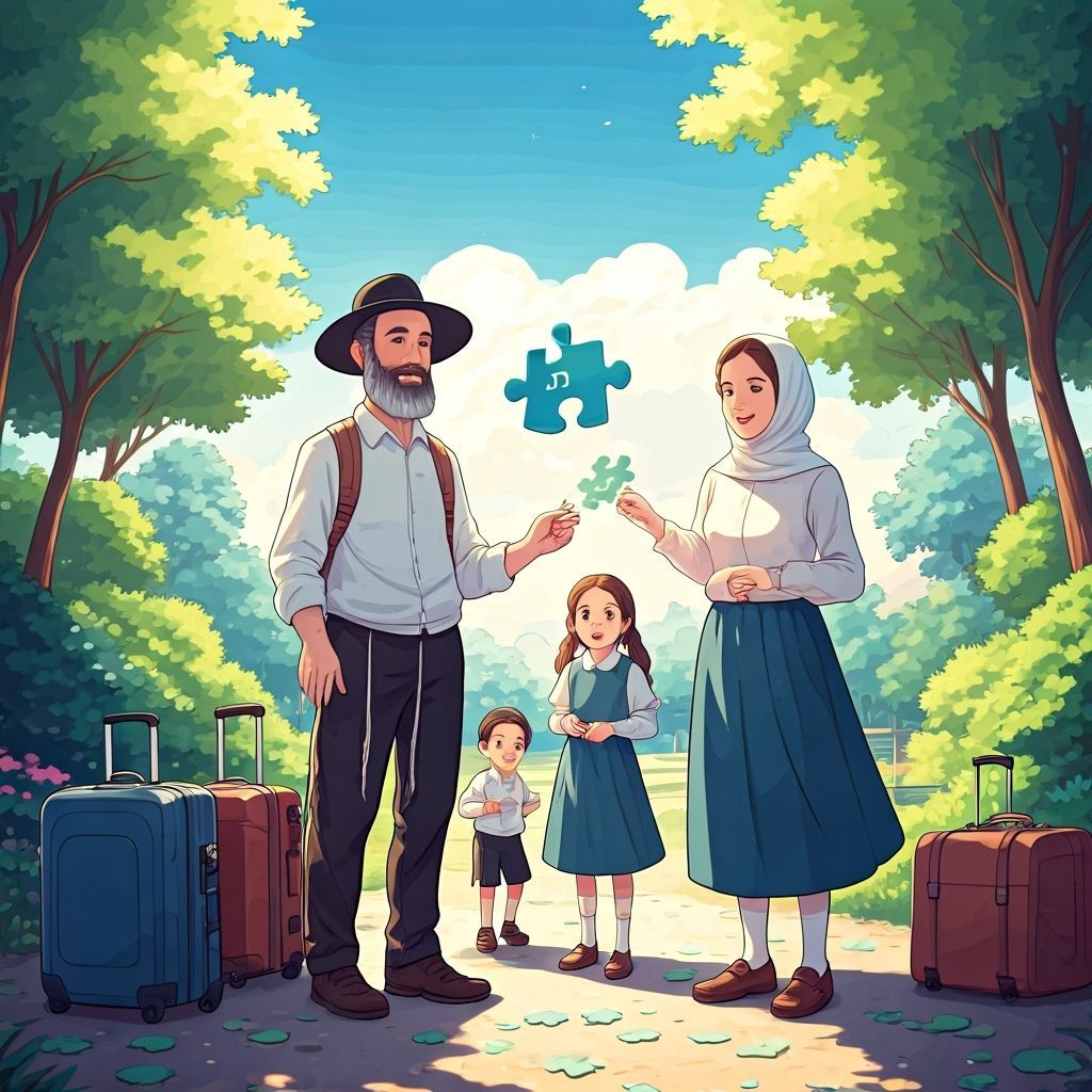 Anime-Style Haredi Family Trip as a Living Puzzle