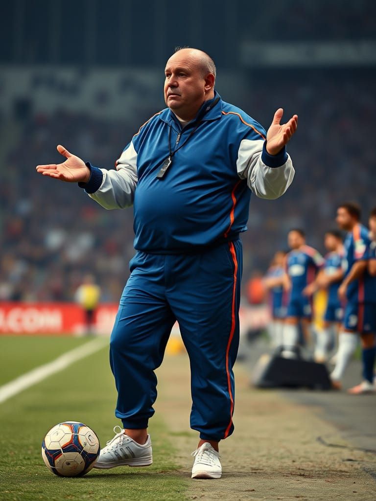 Italian Coach in Dramatic Posture, Lovable but Gruff Charact...