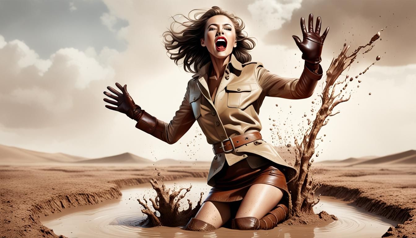 Woman Sinking in Quicksand: Hyperrealistic Digital Art