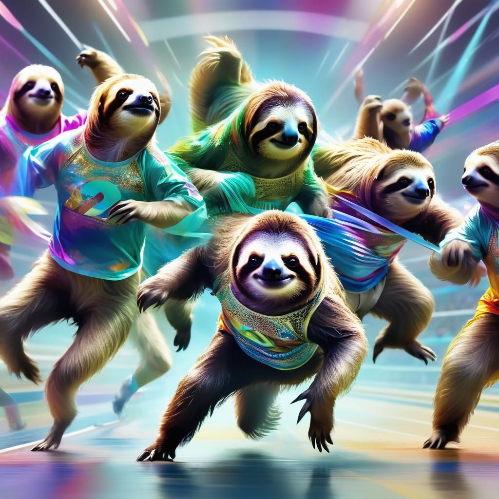 Sloths Compete in Animal Olympic Games in Glitch Art