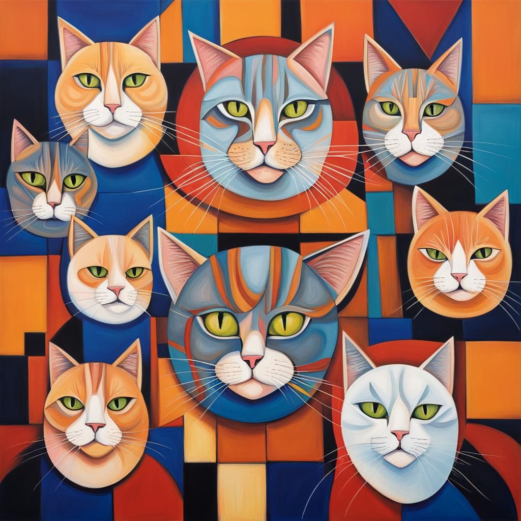 Grand Cat Council Meeting in Abstract Art Style