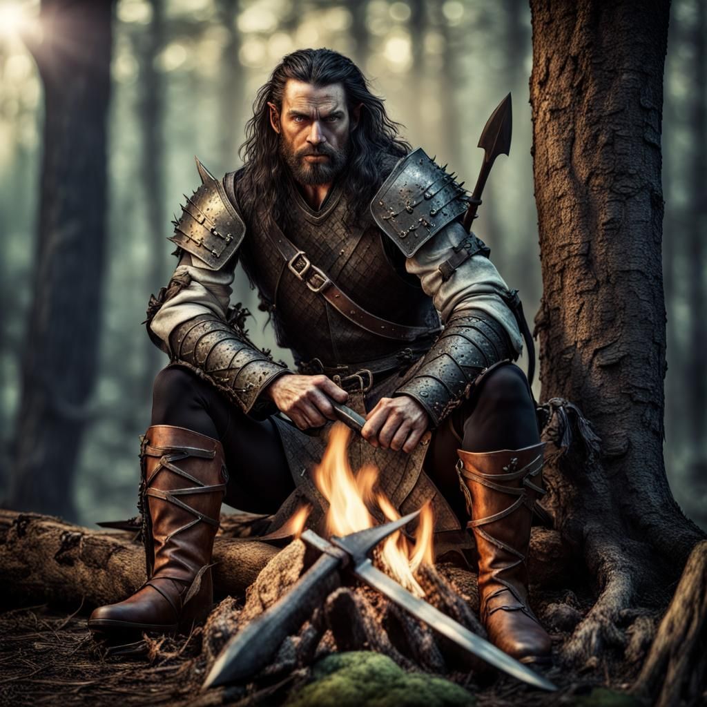 Half-Orc Archer Portrait in Moody Forest Setting