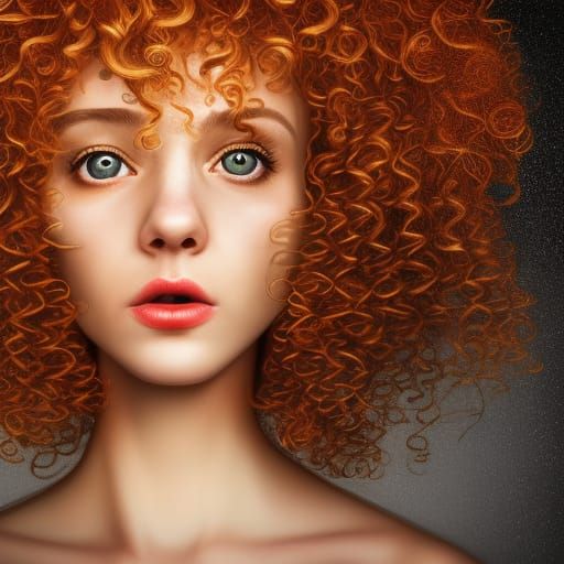 Curly Haired Girl in Checkered Dress, Hyperreal Art