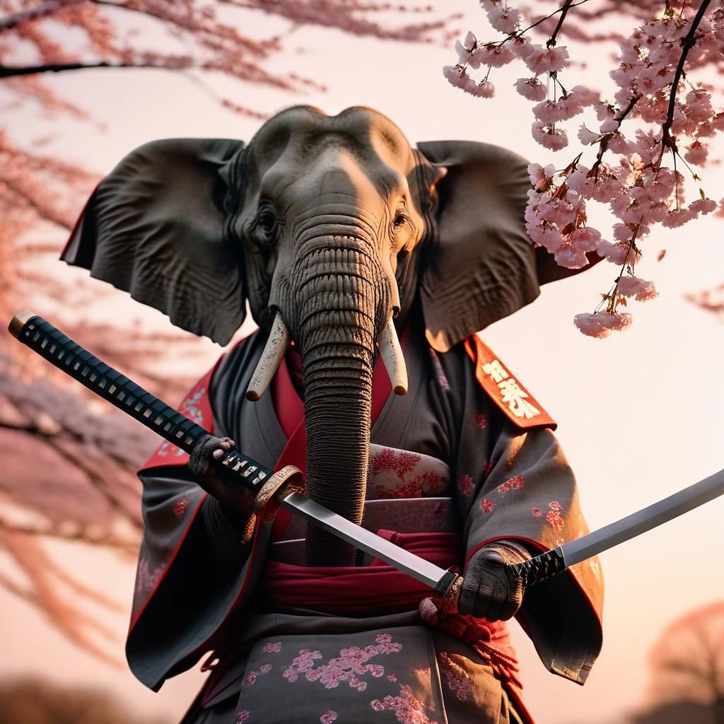 Samurai Elephant in Golden Sunset Light
