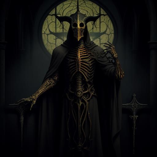 Gigantic Masked God in Cathedral: Surrealist Image