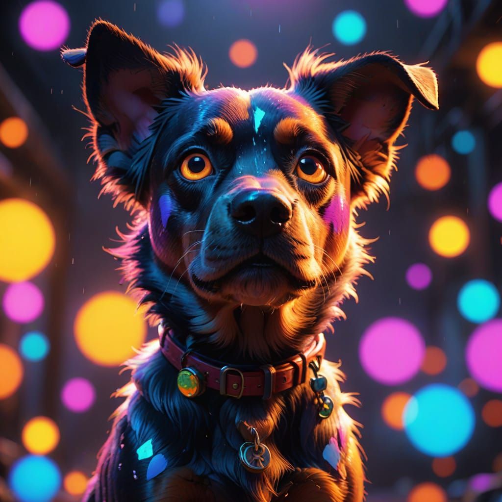 Vibrant Dog Concept Art with Glowing Aura