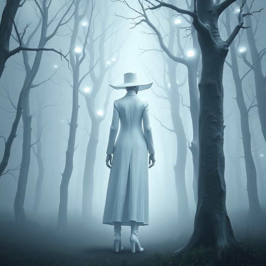 Mystical Creature in White Coat, Ethereal Forest