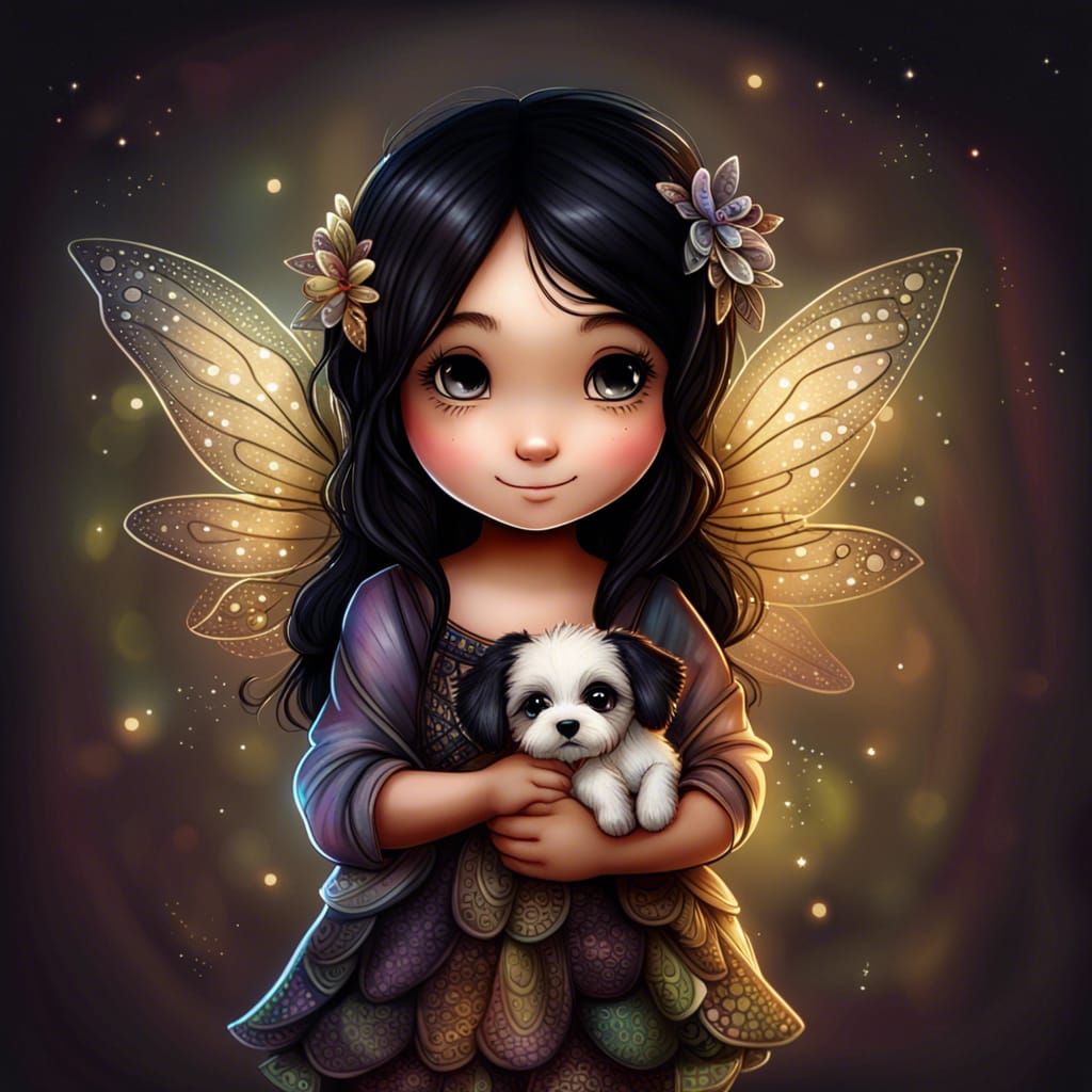 Fairy with Puppy in Golden Age Lighting