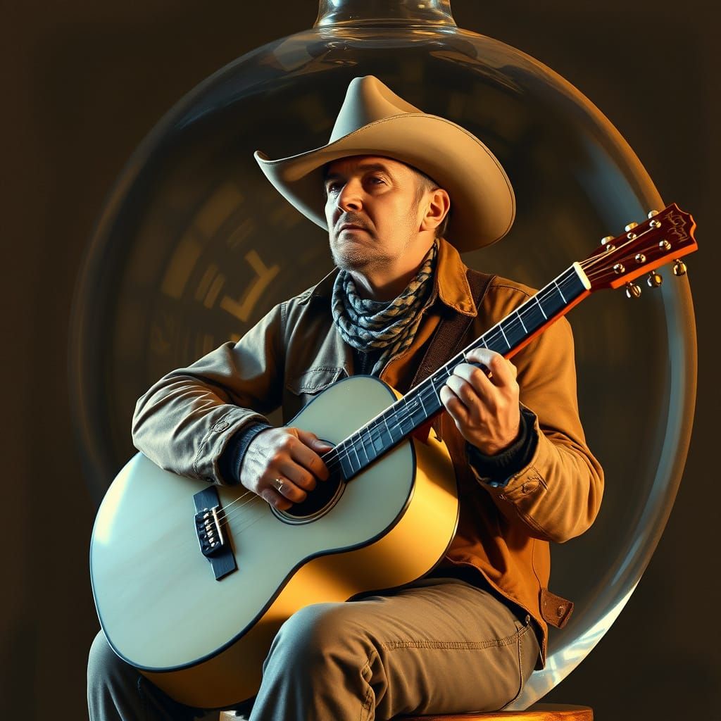 Glass Guitar Prison for Sad Cowboy in Americana Style