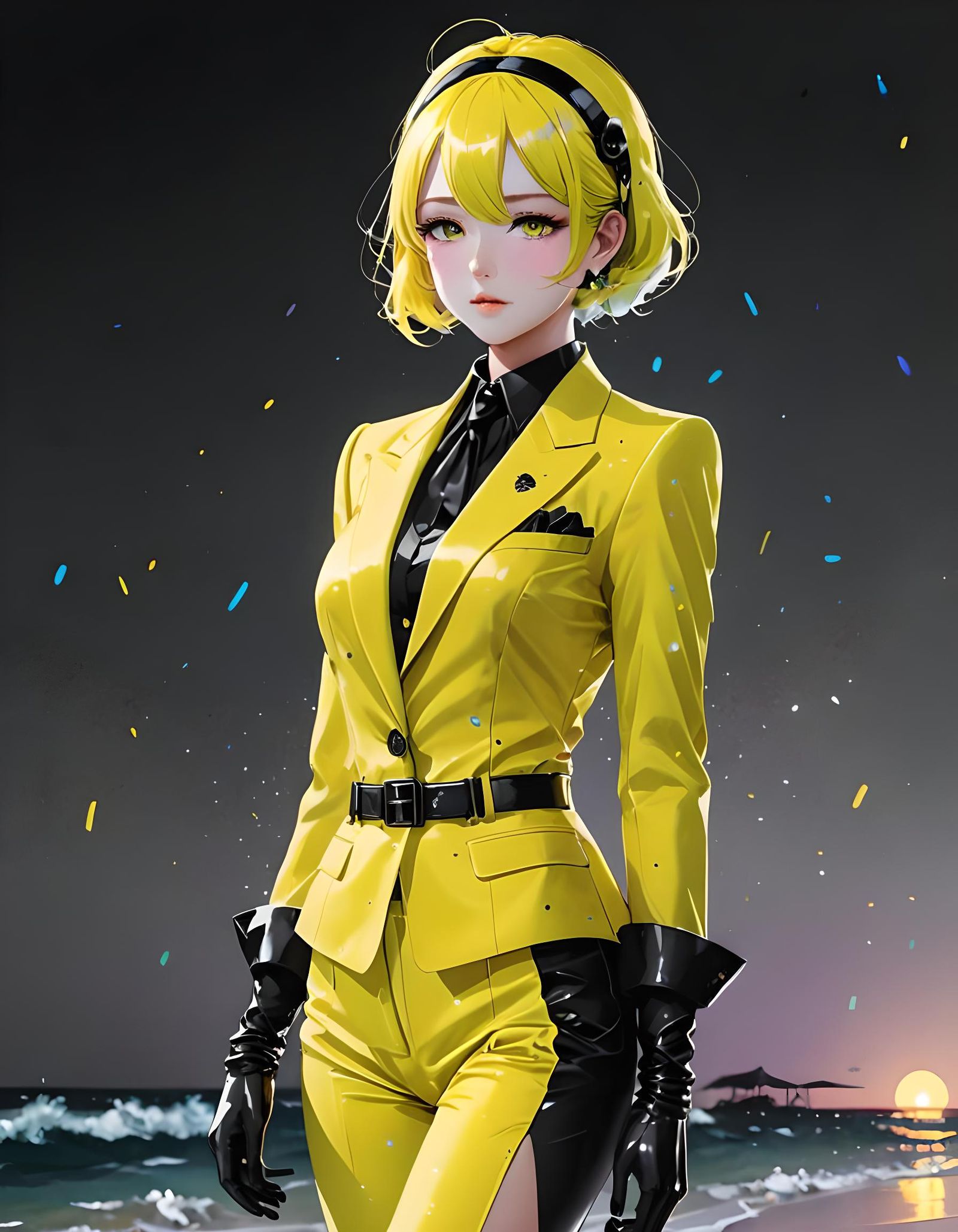 Beach Scene in Black and White with Rainbow Ink