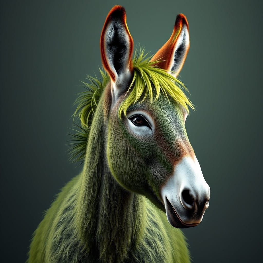 Regal Donkey in Triadic Greens Hyper-Detailed Concept Art