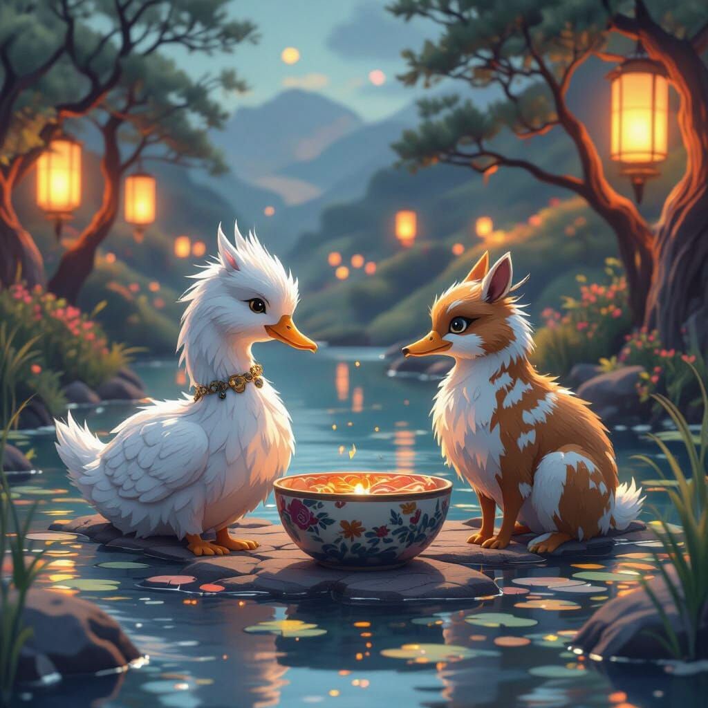 Impressionistic Sunset Reflection Over Tranquil Lake