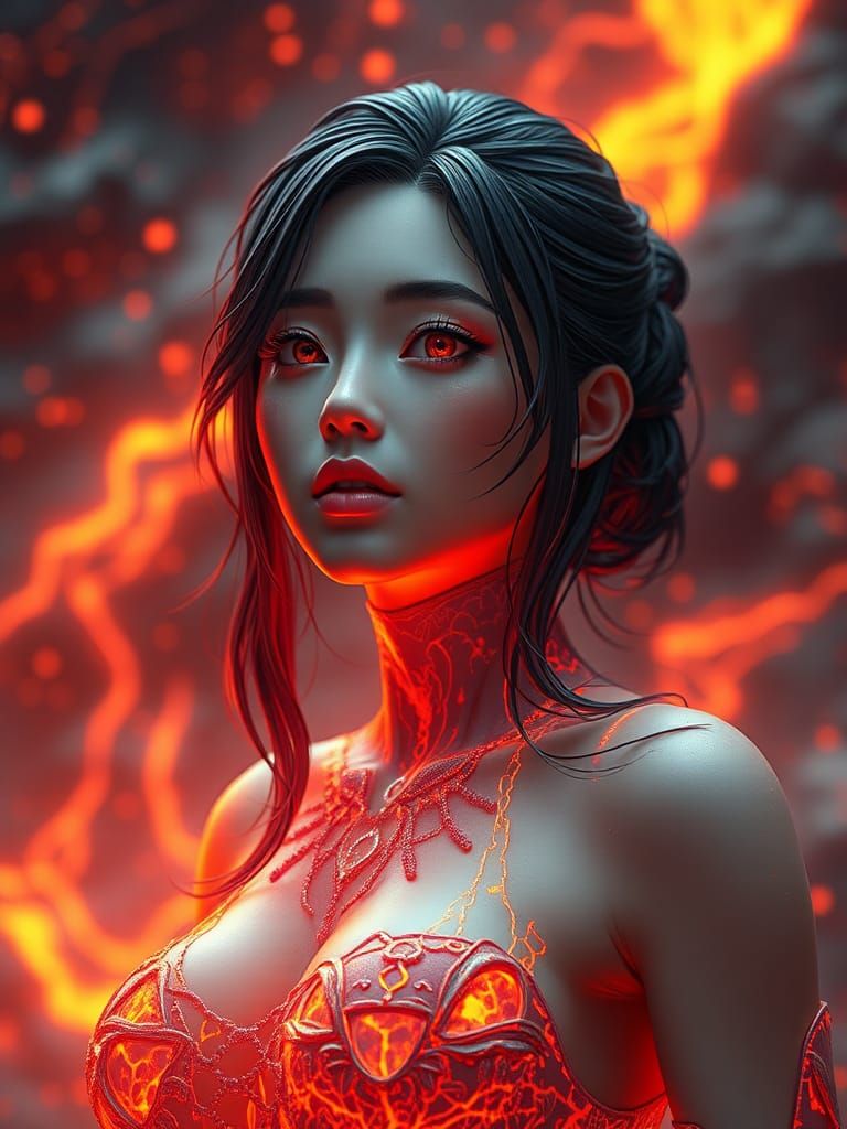 Lava Woman: 3D Anime Art in 8k Resolution