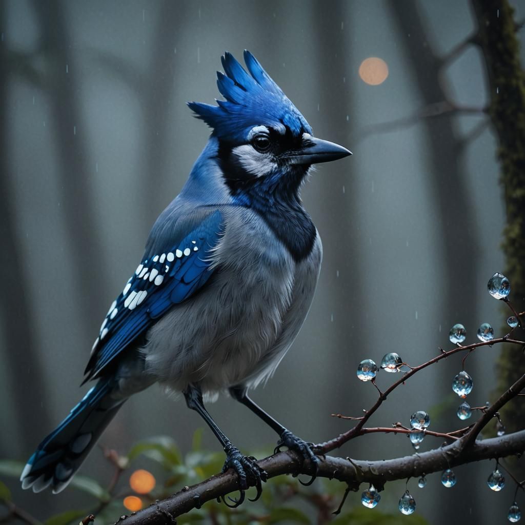 Glowing Blue Jay Crow Hybrid in Luminism Style