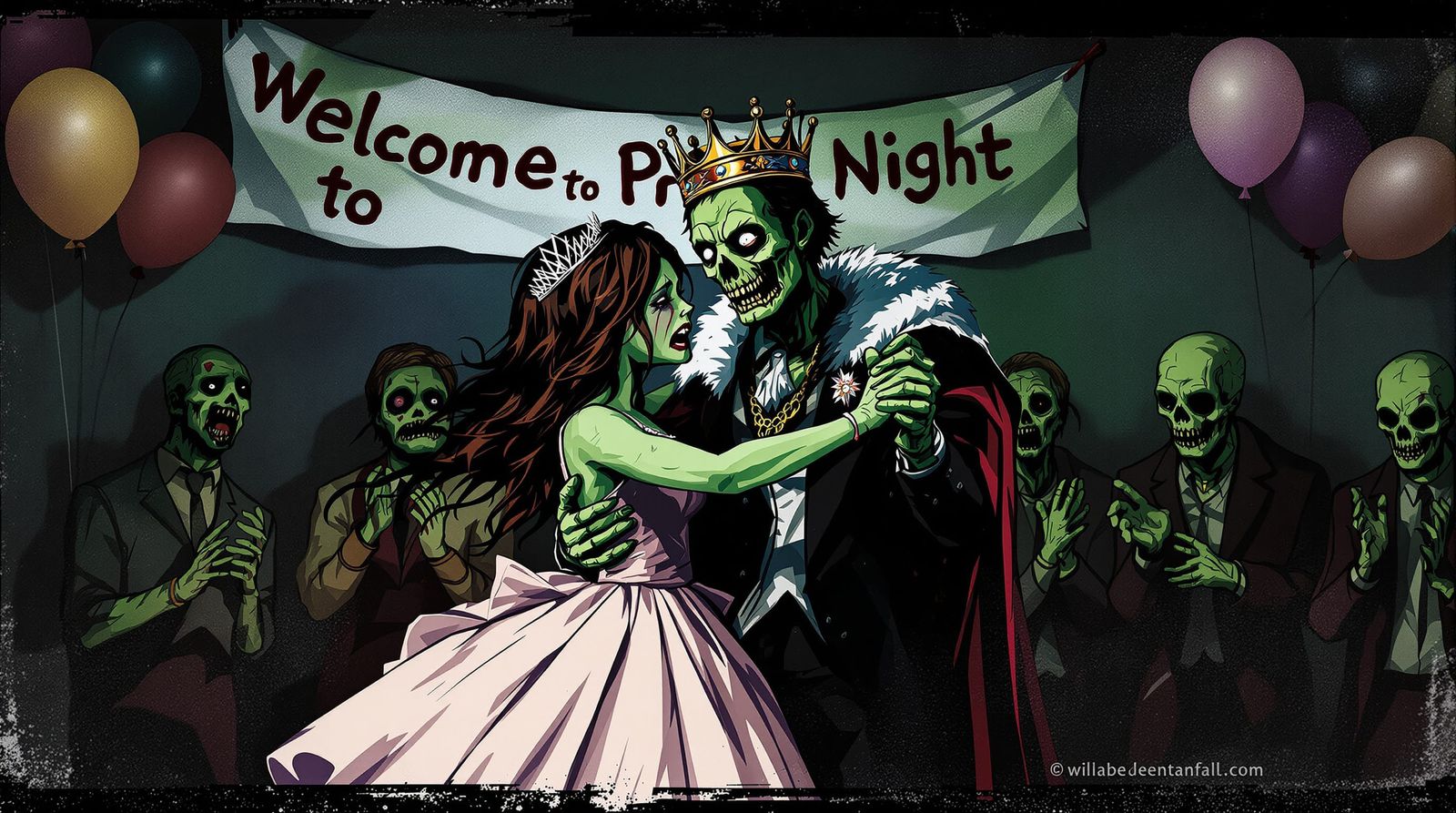Zombie King Dances with Scared Girl at Grunge Prom Night