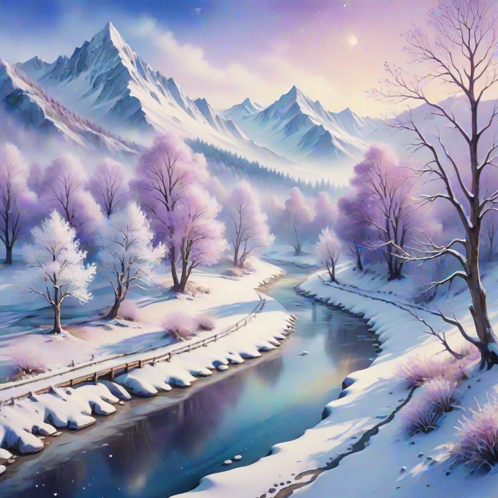 Dreamy Winter Wonderland in Soft Watercolor Style