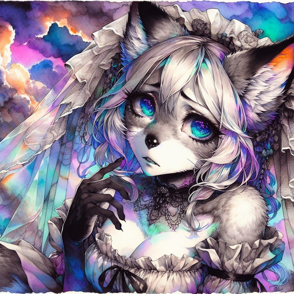 Anthropomorphic Fox in a Gothic, Anime-Inspired Ink Painting