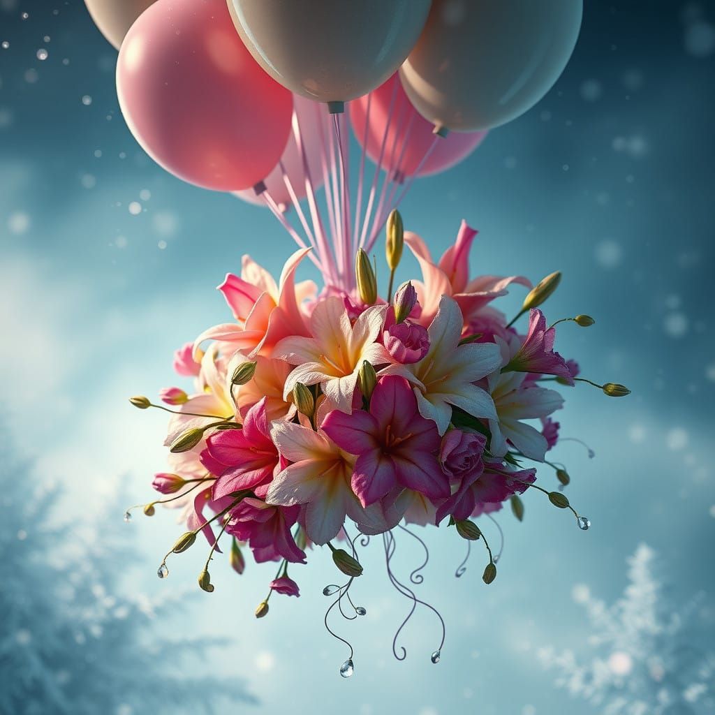 Magical Bouquet Soars on Radiant Hellblau Balloons Amidst Wi...