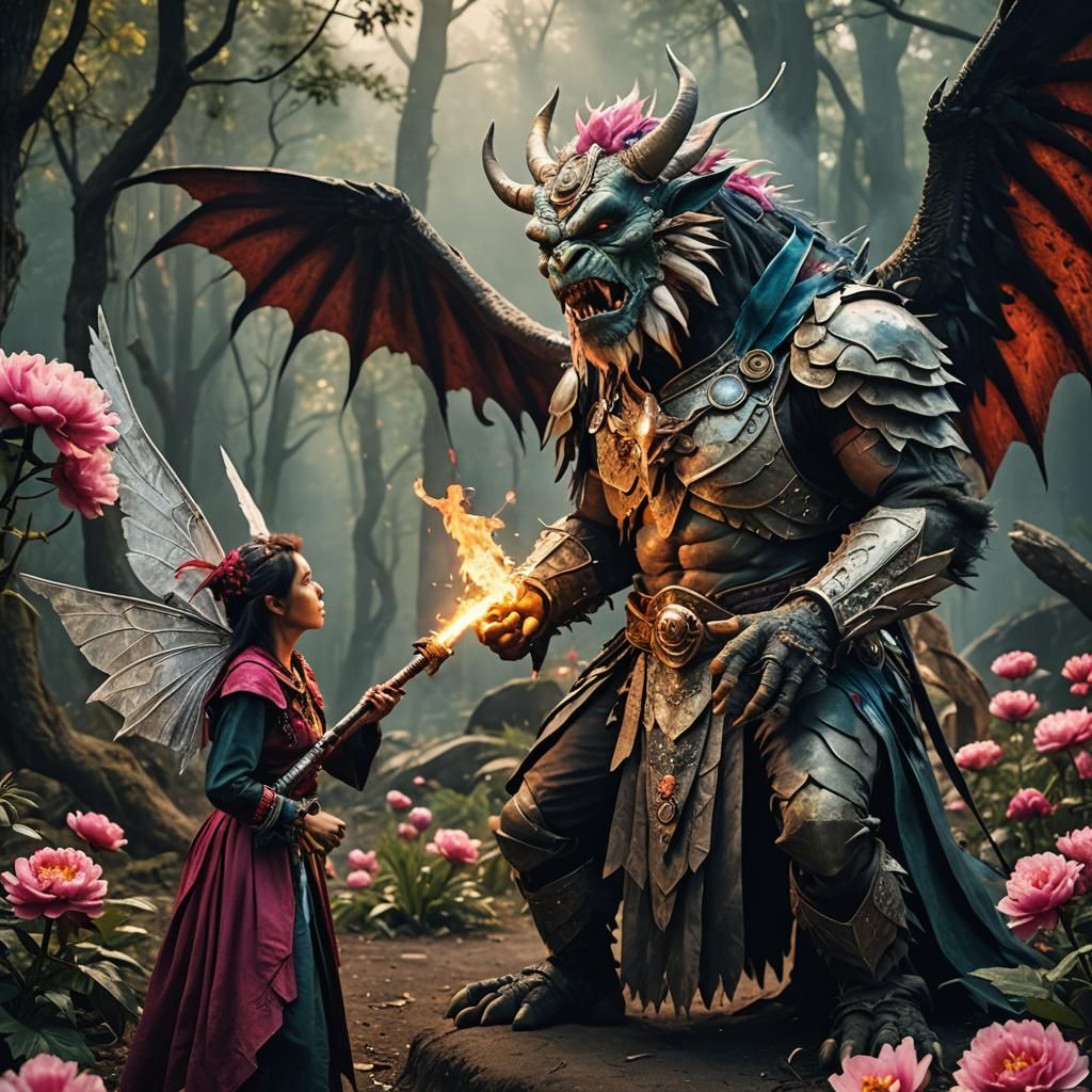 Ogre Mage Heals Dragon Friend: Cinematic Film Still