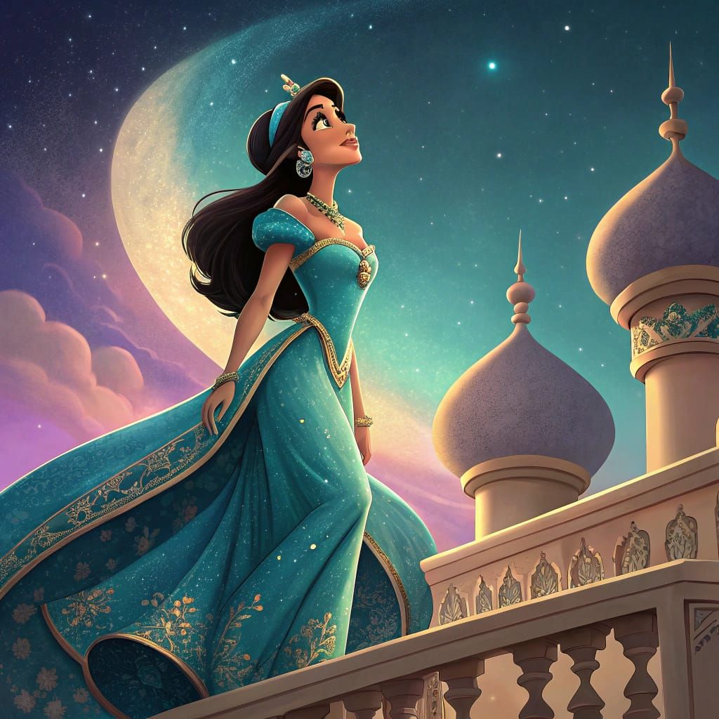 Princess Jasmine Under Moonlit Agrabah Skies