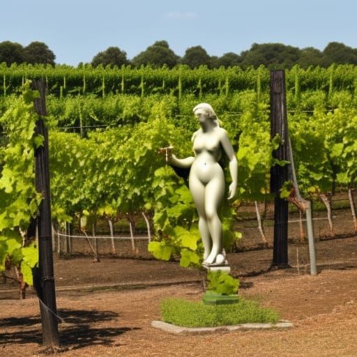 Venus Statue Among Vineyard Scene
