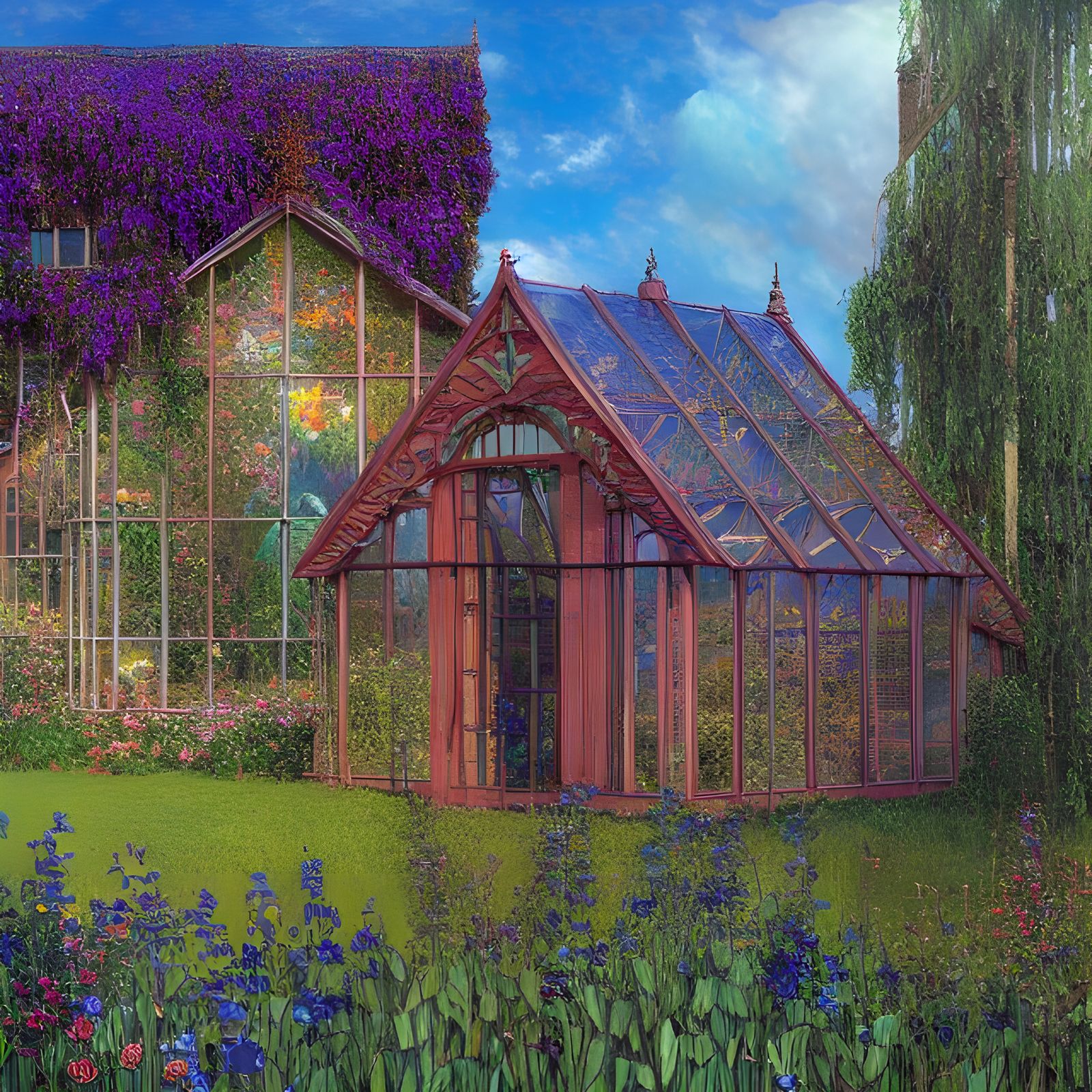 Colorful Stained Glass Greenhouse in Surrealist Style