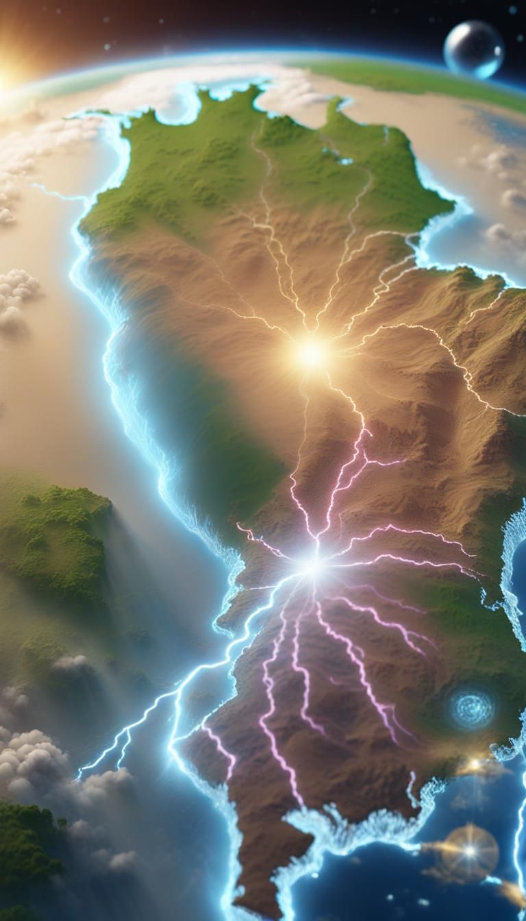 Magical Topographical Map of South America in Spiritual Real...