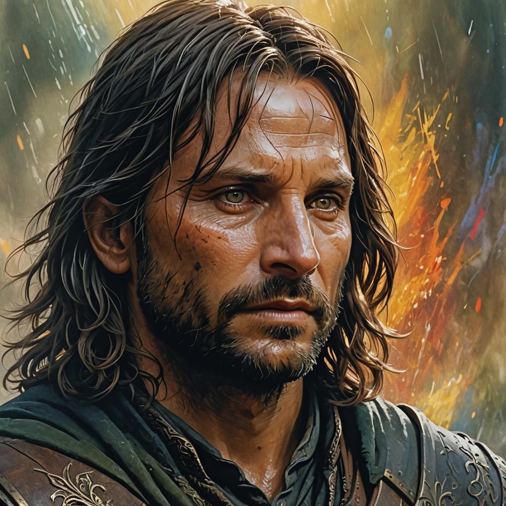 Hyperrealistic Aragorn Portrait with Dramatic Lighting