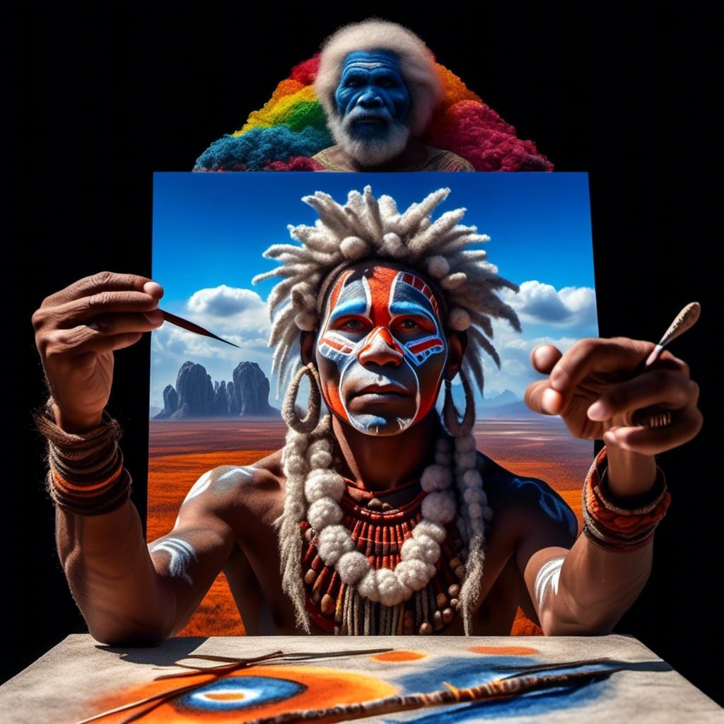 Aboriginal Tribesman Painting in Traditional Style