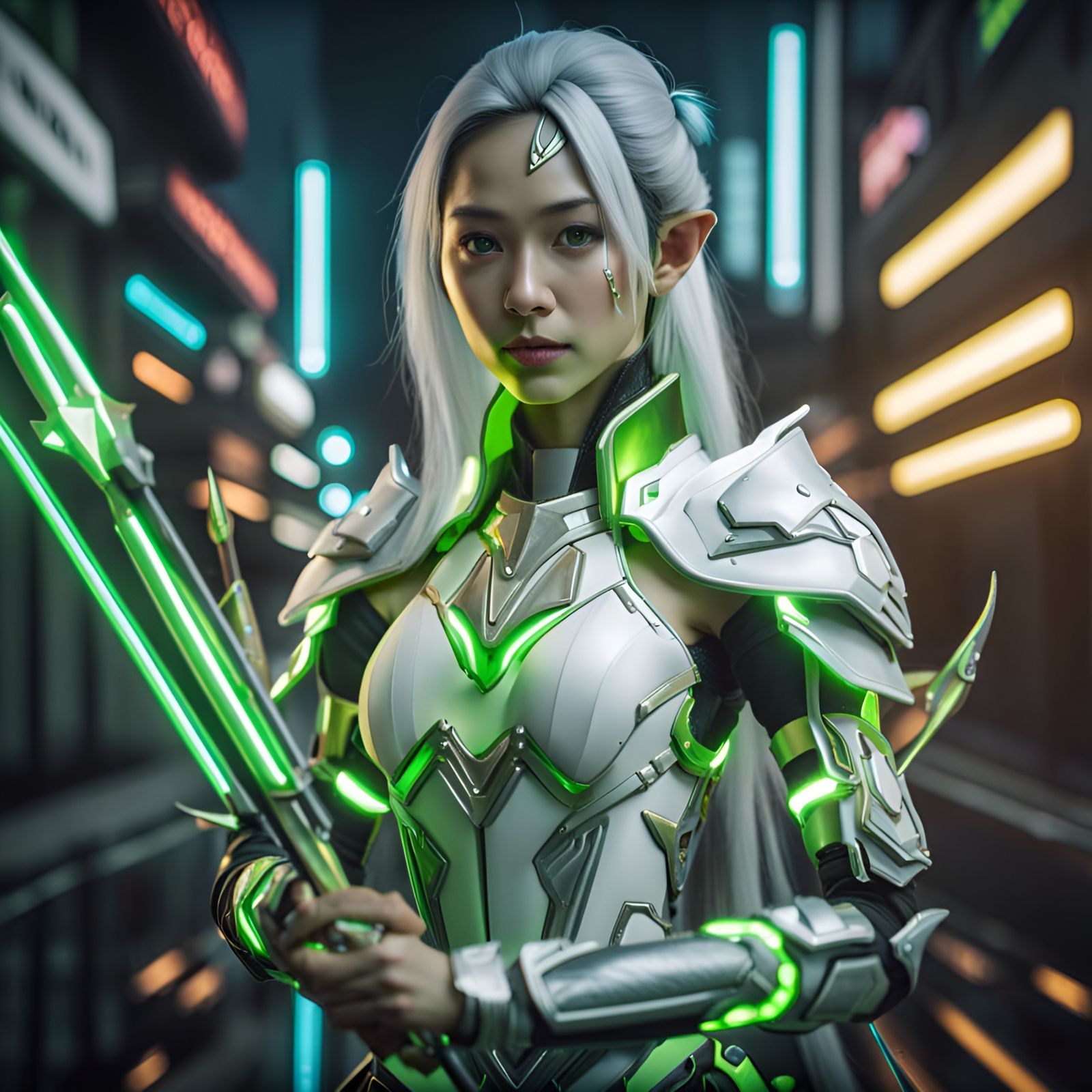 Futuristic Asian Elf Warrior Princess in Armor
