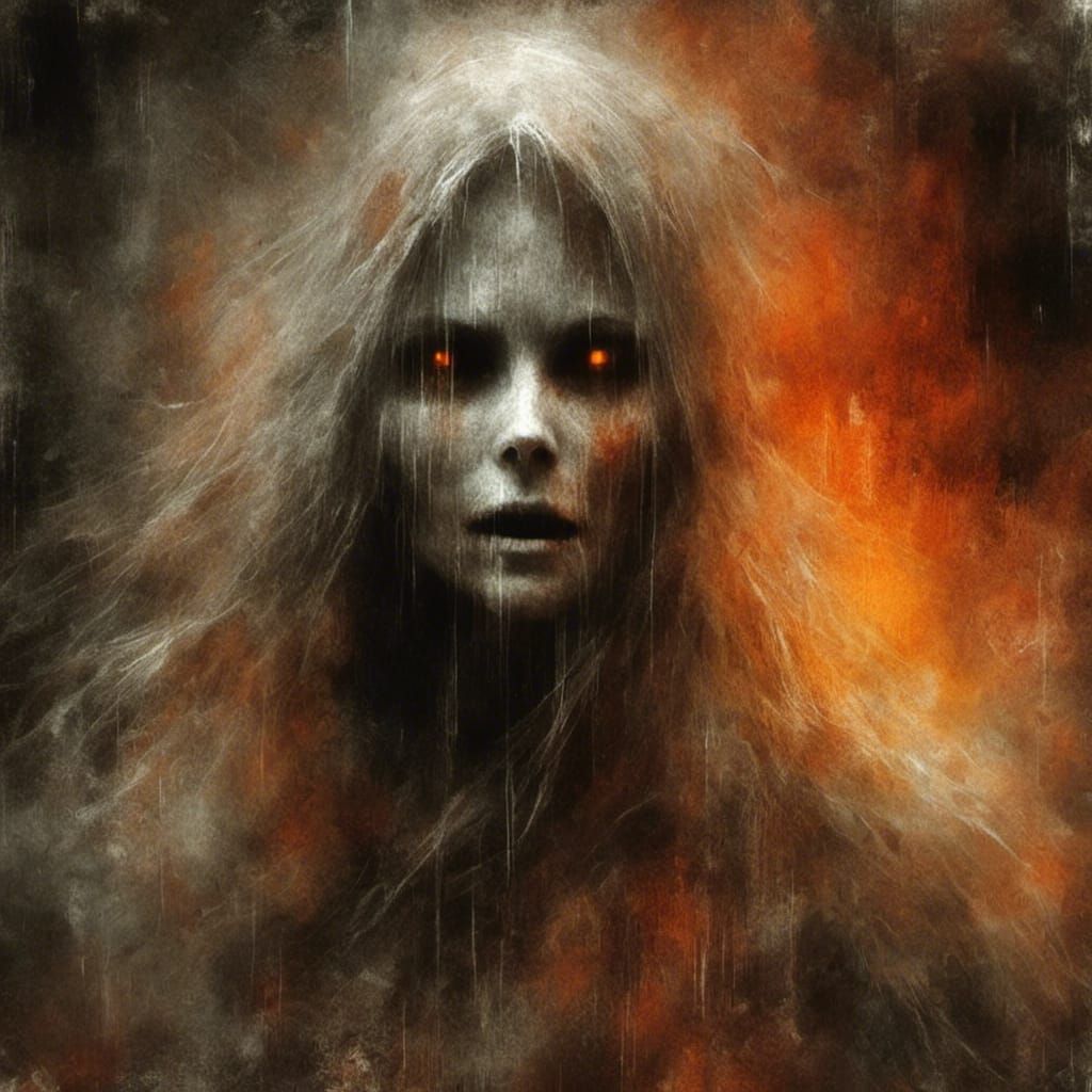 Ghostly Salem Witch in Firestorm Portrait