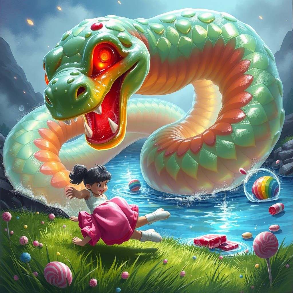 Gummy Serpent Attacks in Candy Kingdom Landscape