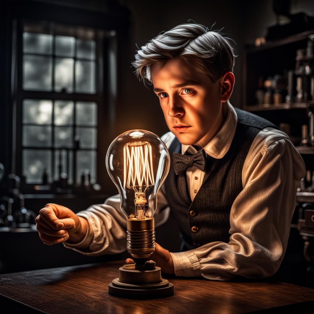 Edison's First Light Bulb: Hyperrealistic 64 Megapixel Image