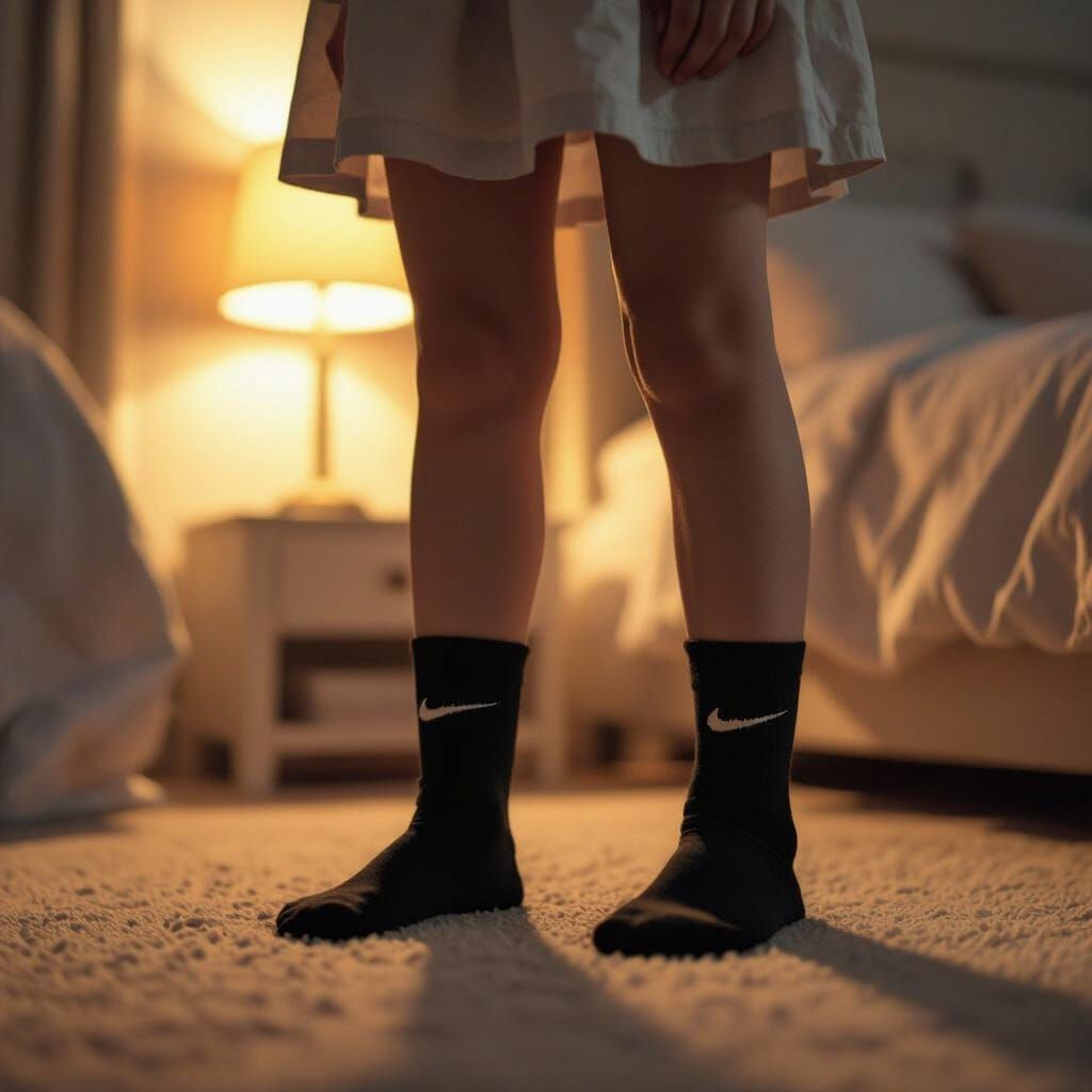 Girl in Black Nike Socks in Cozy Bedroom