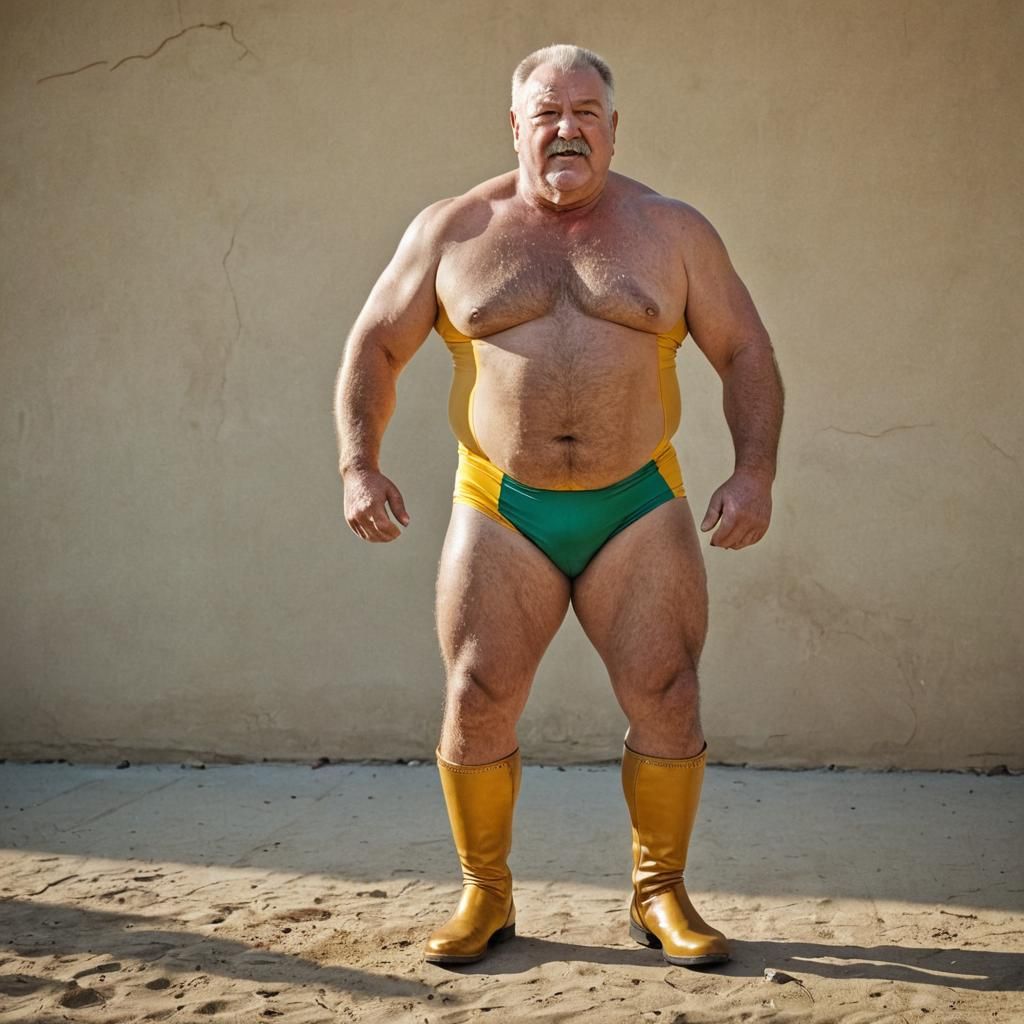 Dynamic Photo of Burly Wrestler with Golden Hour Glow
