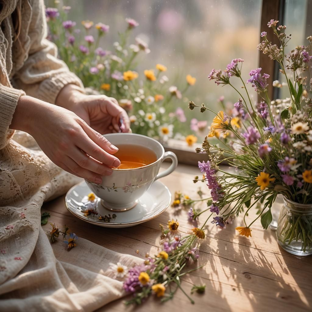Cozy Tea Moment in Morning Light