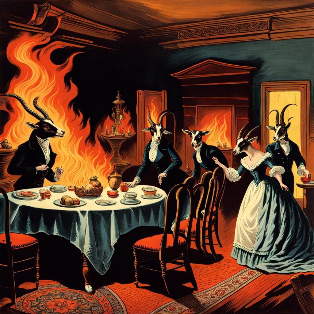 Demonic Vampire Goats Invade Victorian Parlor
