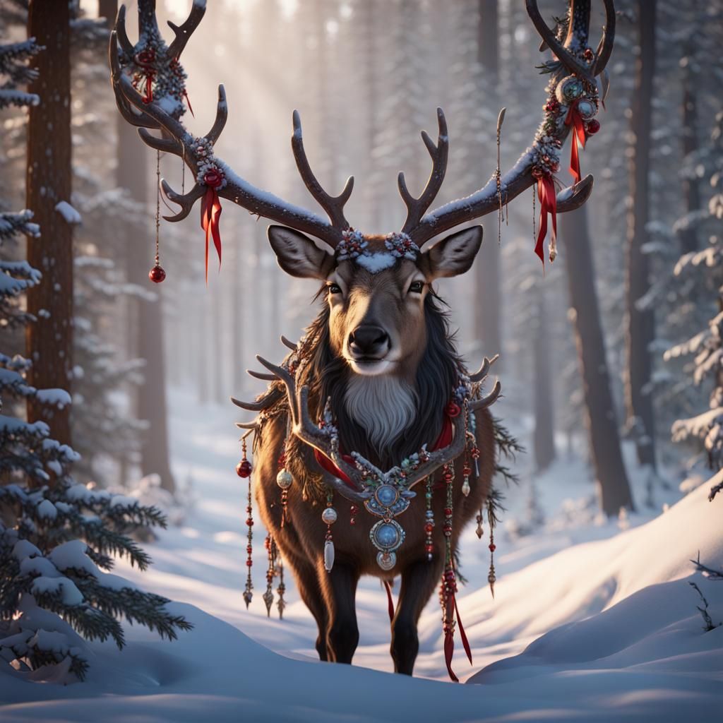 Native American Christmas Reindeer: Dark Fantasy Concept Art