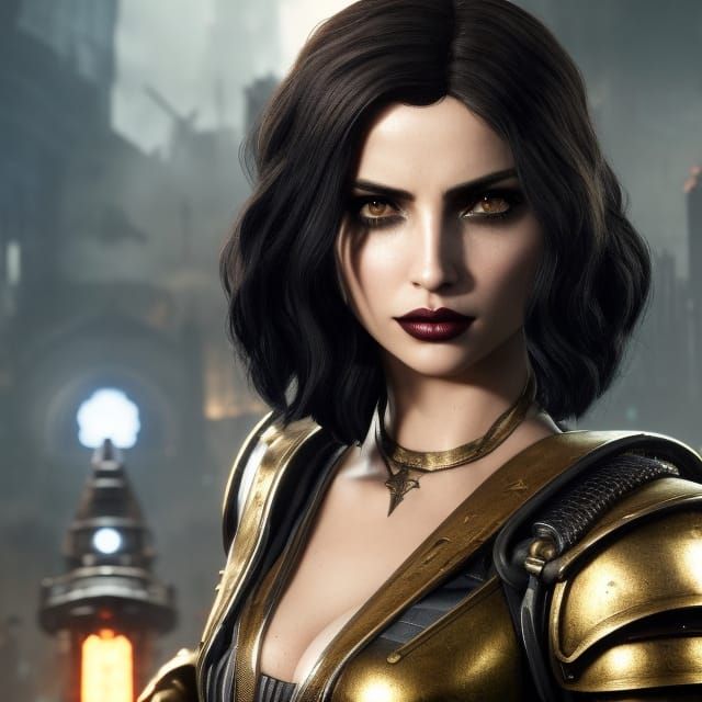 Dieselpunk Joan of Arc in Golden Armor