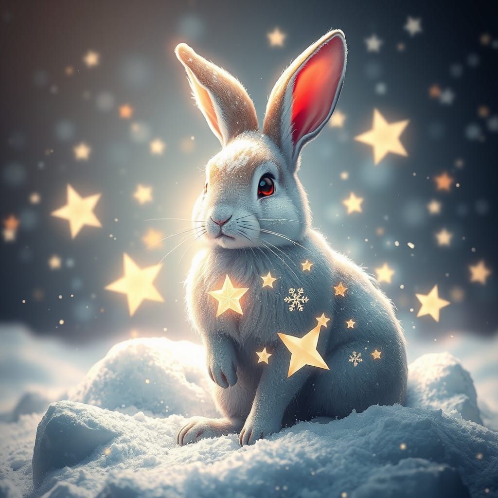 Surreal Snowflake Rabbit in Anime Style Art